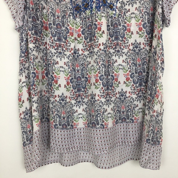 Intro Ditsy Floral Paisley Print Top Beaded V-Neck Women’s Size 2X Lightweight - Picture 3 of 13